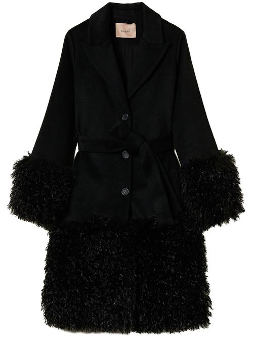 Cappotto in panno di misto lana e faux fur TWINSET | 242TT2400.00006